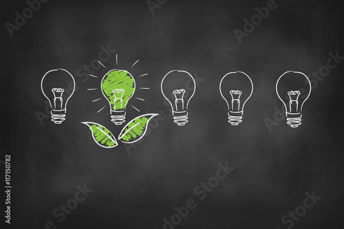 Green energy light bulb chalk board vector background