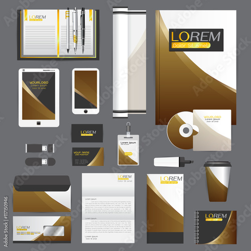 White identity template with blue origami elements. Vector compa