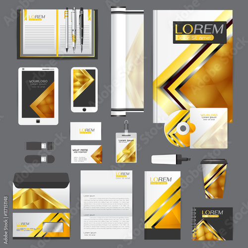 White identity template with blue origami elements. Vector compa
