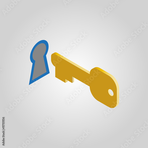 The key and keyhole icon. Open, unblock, unlock, close symbol,access .3D isometric. Flat Vector