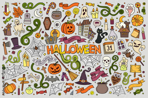 Colorful vector hand drawn Doodle cartoon set of objects 