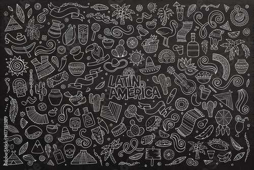 Chalkboard vector hand drawn Doodle Latin American objects
