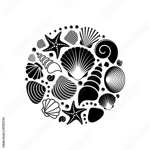 Black vector summer sea shells