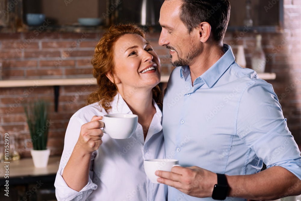 Woman and man looking at each other Woman and man looking at each other
