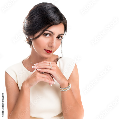 Portrait of a beautiful elegant woman on a white background