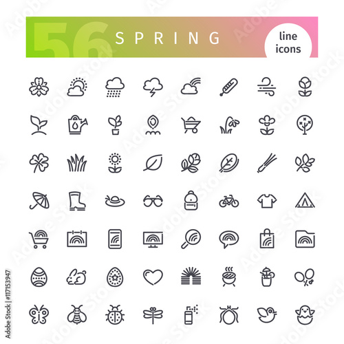 Spring Line Icons Set