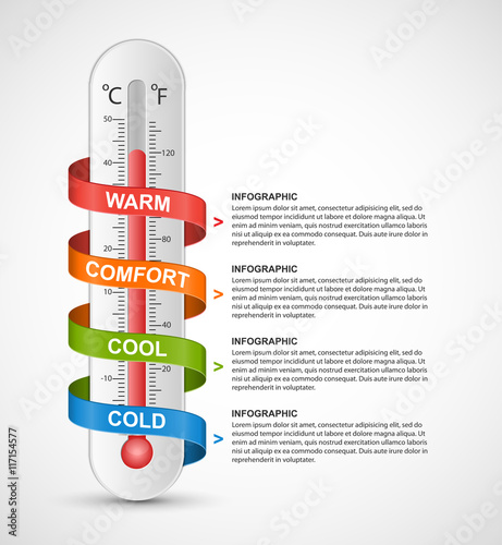 Infographics thermometer surrounded by multi-colored ribbon. Vector illustration.