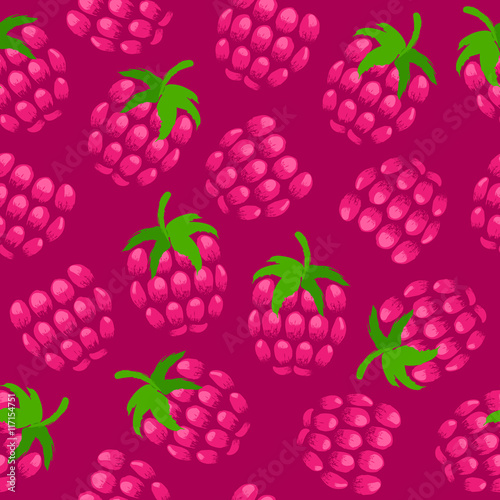 Raspberry painted vector seamless pattern.