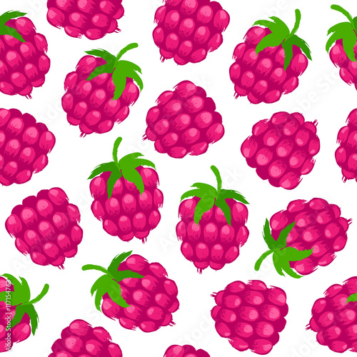 Raspberry painted vector seamless pattern.