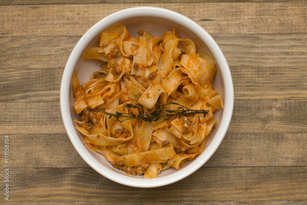 pasta fettuccine bolognese in dish pasta fettuccine bolognese in dish