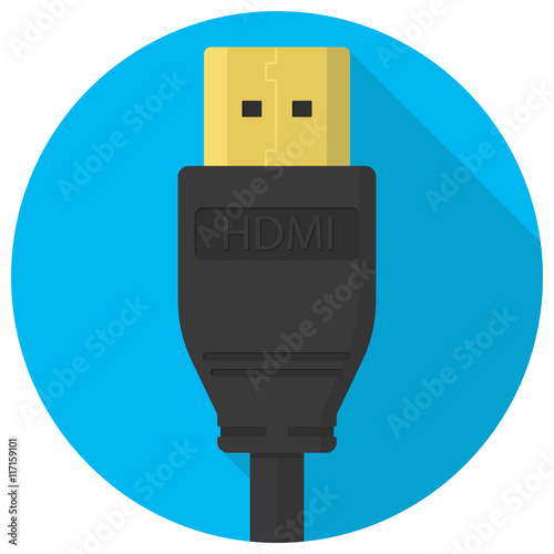 Vector hdmi cable plug icon flat in circle.