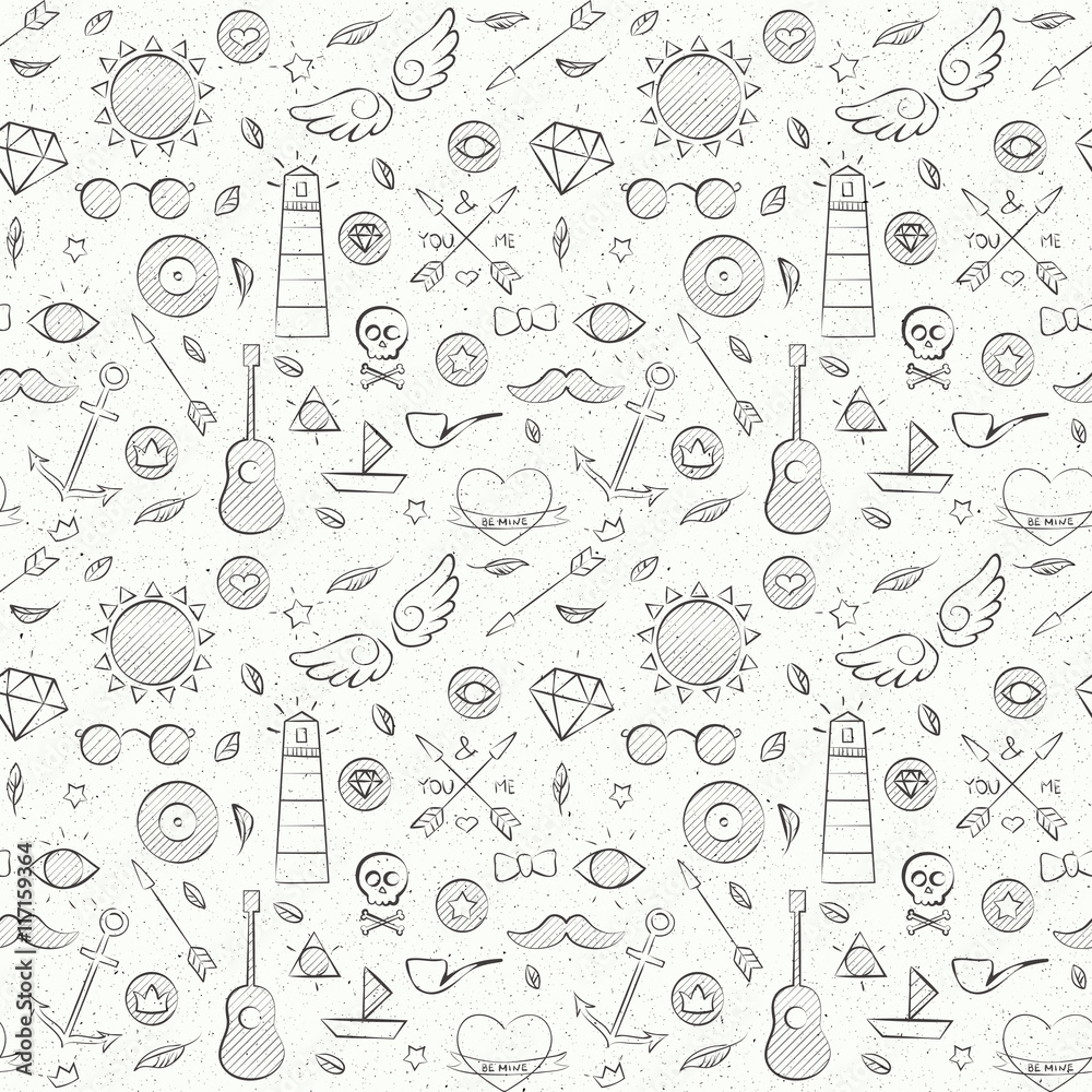 Obraz premium Hipster Sketch Seamless Background