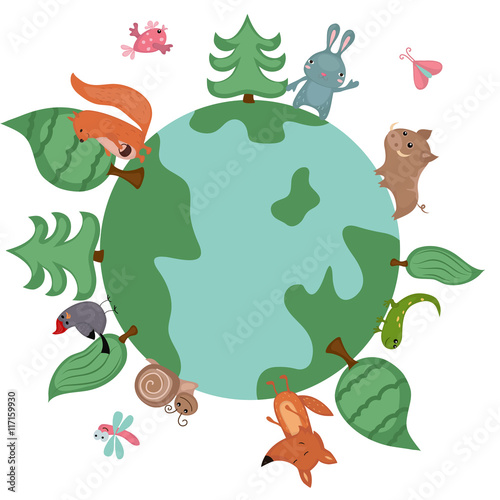 Globe with wild animals and plants