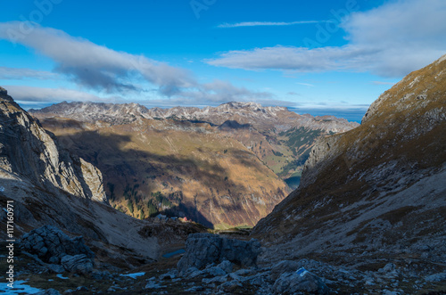 Beautiful panorama from mountain Hochvogel in Allgau alps, Oberallgau, Germany photo