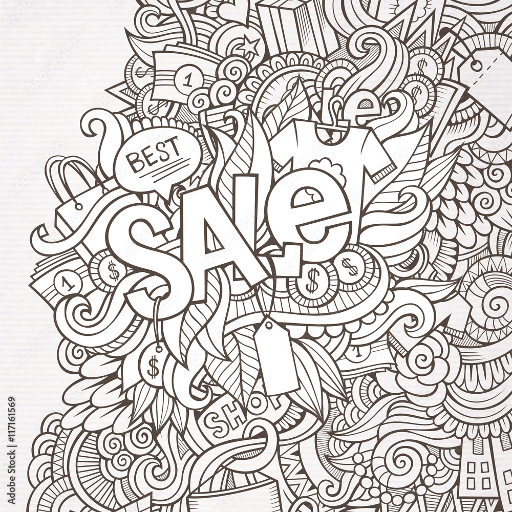 Sale hand lettering and doodles elements background.