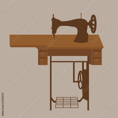 old sewing machine vintage antique tailor fashion equipment in brown illustration