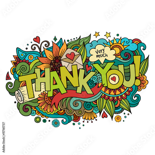 Thank You hand lettering and doodles elements background
