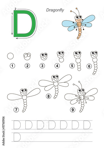 Drawing tutorial. Game for letter D.
