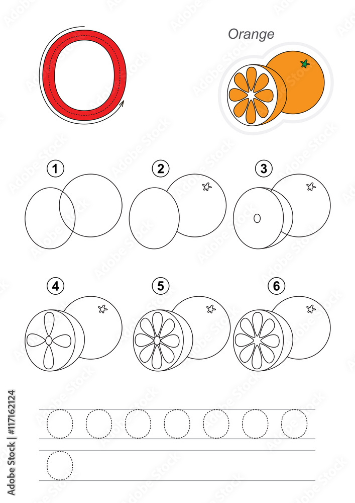 Drawing tutorial. Game for letter O. The Orange.