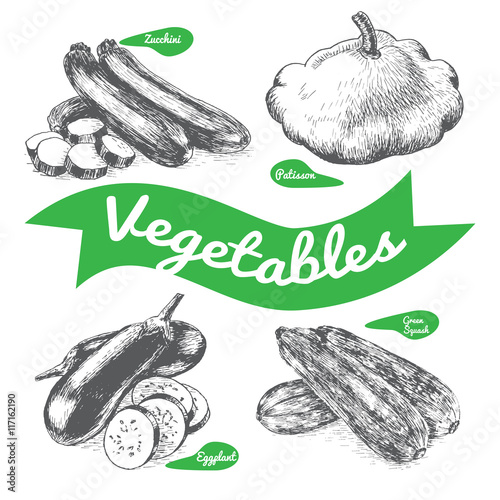 Vector illustration black and white set with vegetables