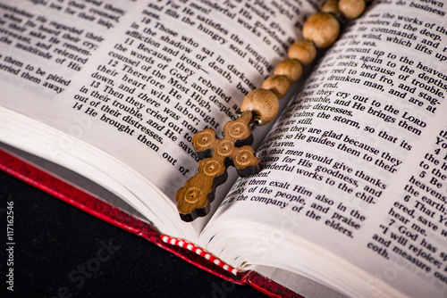 Bible and cross in religious concept