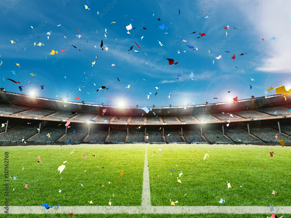 confetti celebration in soccer field background Stock Photo | Adobe Stock