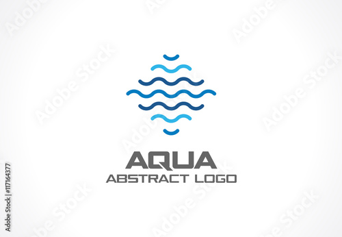 Abstract logo for business company. Corporate identity design element. Eco ocean, nature, swimming pool, spa, aqua swirl Logotype idea. Water wave, blue sea square concept. Colorful Vector line icon