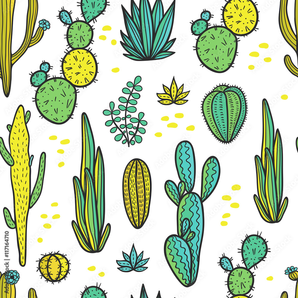 Beautiful Cactuses Abstract Natural Seamless Pattern Beautiful Cactuses Abstract Natural Seamless Pattern