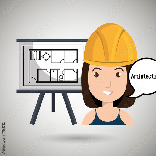 woman architecture plans helmet