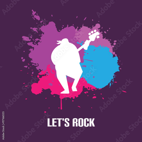 Silhouette musician bassist playing the bass guitar on bright background vector illustration