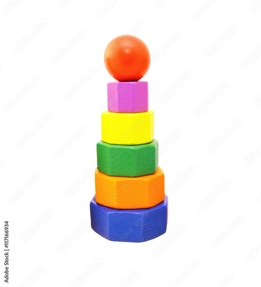 Colorful wooden pyramid toy on white background Colorful wooden pyramid toy on white background