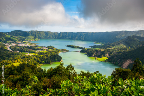 Beautiful scenic landscape from Azores Sao Miguel Island Sete Citades photo