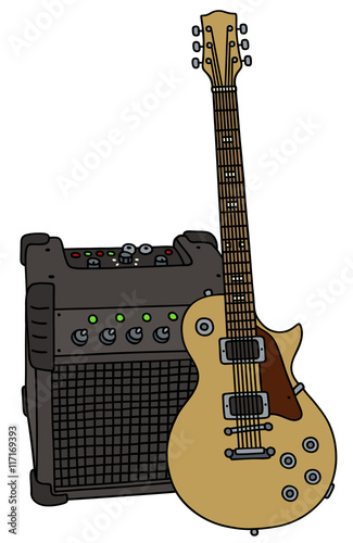 Electric guitar and the combo / Hand drawing, vector illustration