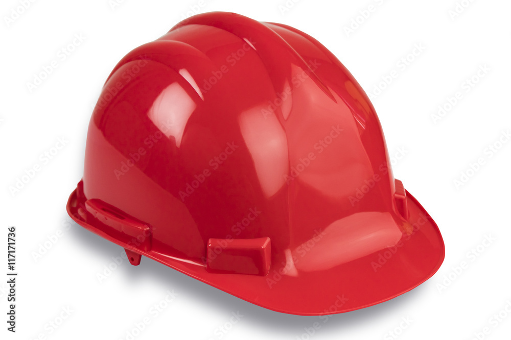 Red professional helmet on white, isolated.