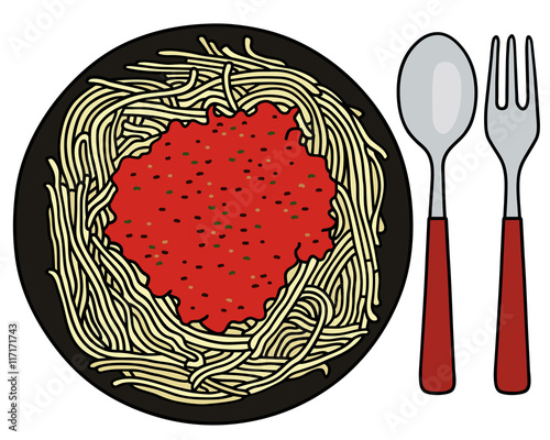 Spaghetti on the plate / Hand drawing, vector illustration
