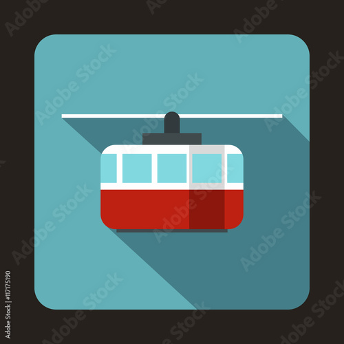 Ski lift icon in flat style on a baby blue background