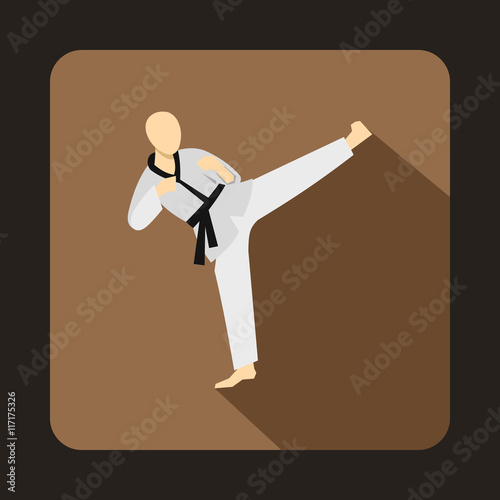 Wushu fighting style icon in flat style on a coffee background