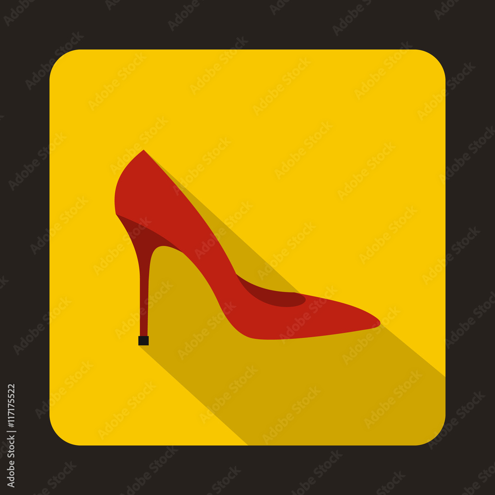 Red high heel shoe icon in flat style on a yellow background Red high heel shoe icon in flat style on a yellow background