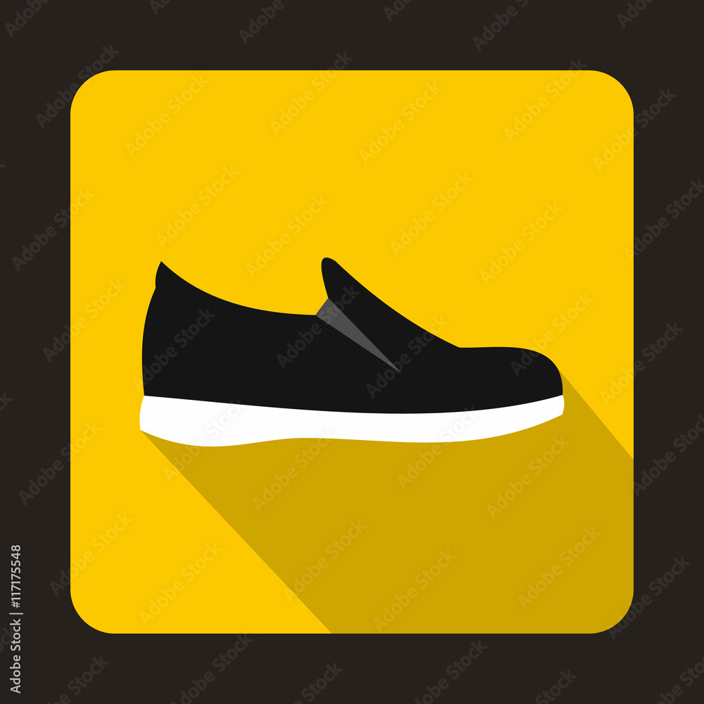 Black shoe with white sole icon in flat style on a yellow background Black shoe with white sole icon in flat style on a yellow background