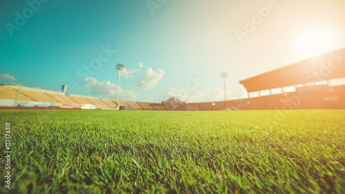 Green grass in soccer stadium , vintage