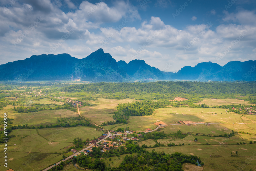 Top view on Pha Ngern Mountain at Vang Vieng, Laos