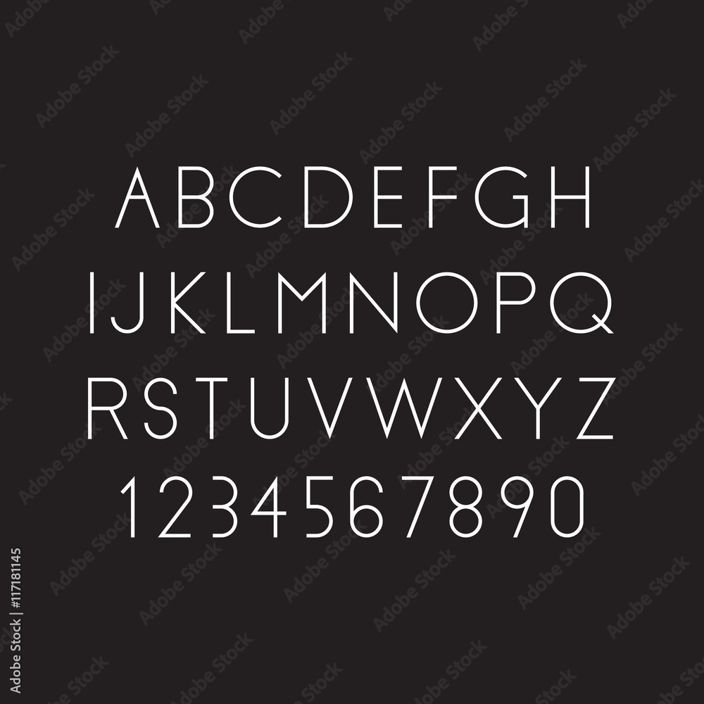Modern linear font, vector alphabet. Letters and numbers Modern linear font, vector alphabet. Letters and numbers