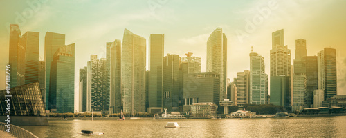 Singapore city skyline of business district downtown in daytime. Vintage tone