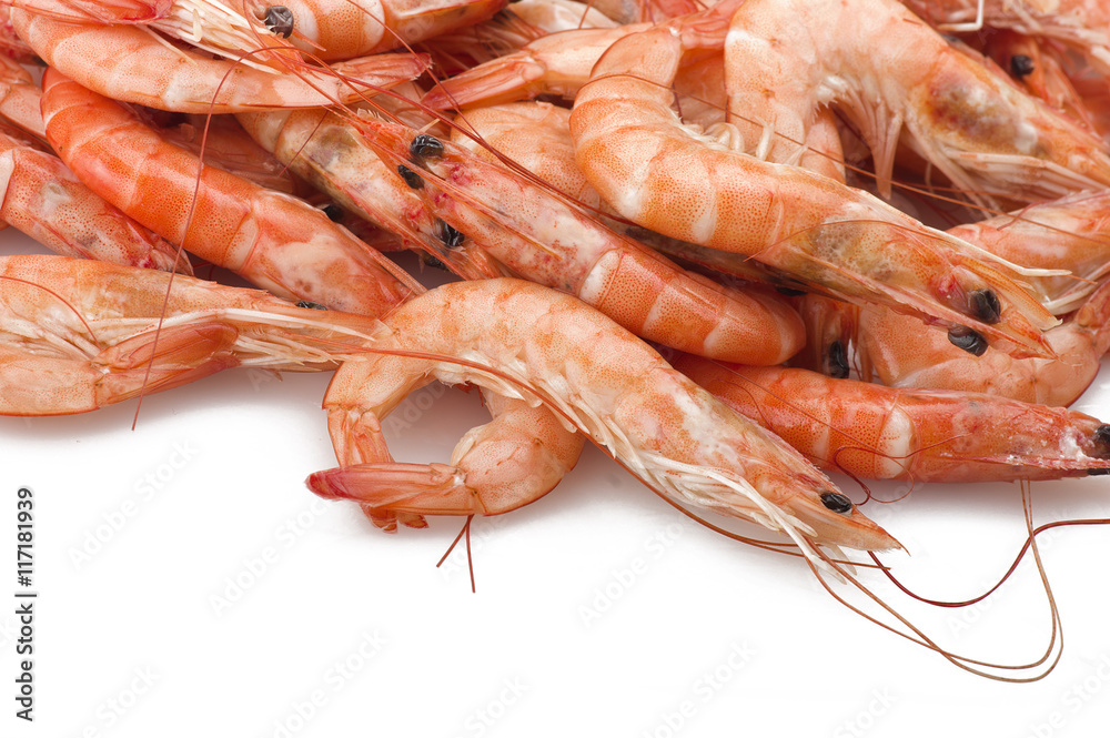 Group of fresh raw shrimp with lemon slice Group of fresh raw shrimp with lemon slice