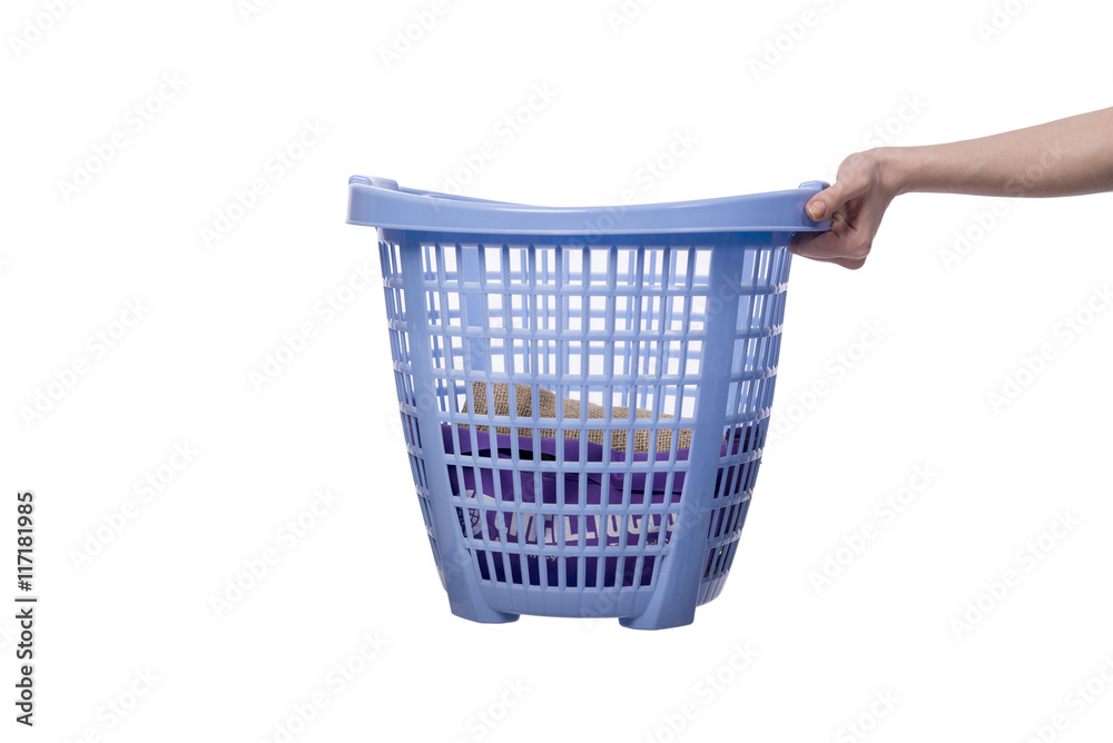 Fototapeta premium Hands holding the basket with dirty laundry