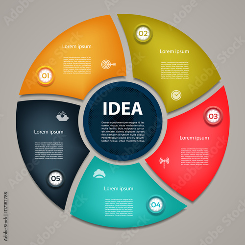 Vector circle infographic. Template for diagram, graph, presentation and chart. Business concept with 5 cyclic options, parts, steps or processes. Abstract background.