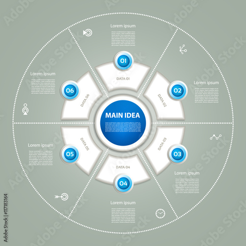 Vector circle infographic. Template for diagram, graph, presentation and chart. Business concept with 6 cyclic options, parts, steps or processes. Abstract background.