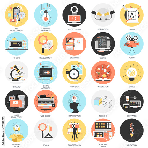 Flat conceptual icons set of creative process