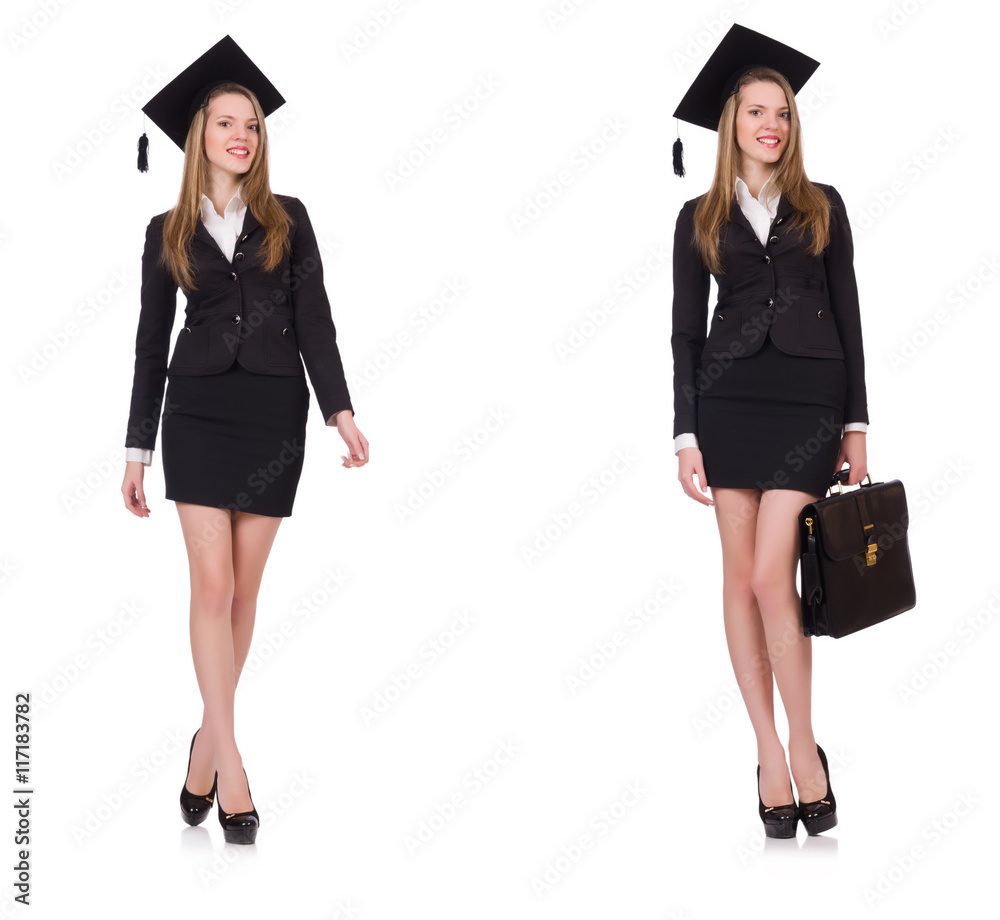 Woman student isolated on white background