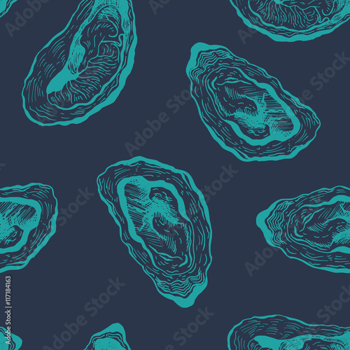 Oysters vintage vector pattern.